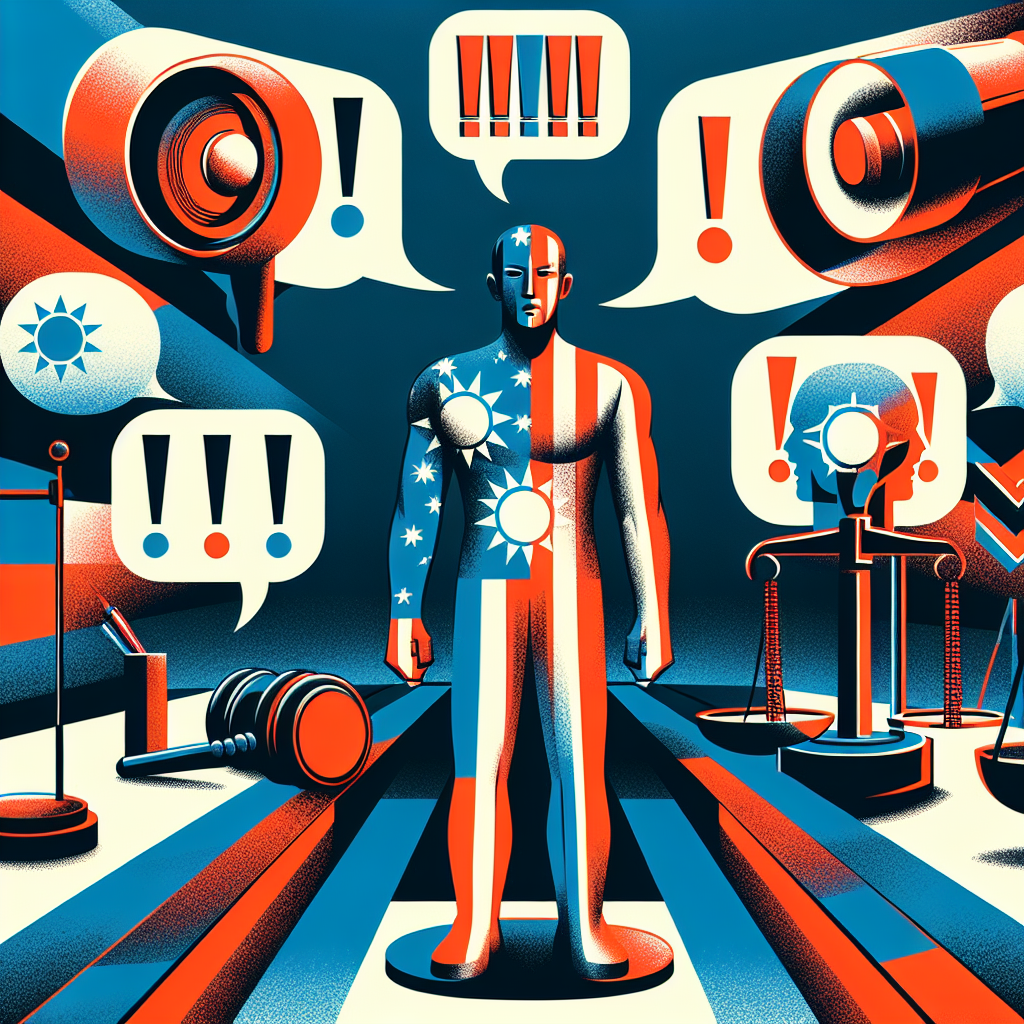 Here's a description for an image to accompany the conclusion section on public insult:

A stylized modern art illustration depicting a Taiwanese person standing tall, surrounded by speech bubbles with exclamation marks. Bold red lines represent boundaries, while a gavel and scales of justice hover nearby. Contrasting colors of blue and orange create a dynamic background. Symbolic icons of a megaphone and a shield represent free speech and protection. The overall composition conveys the balance between expression and legal consequences in a visually striking manner.