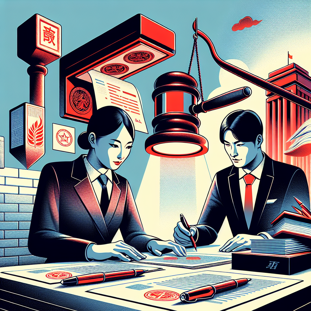 以下是根據您的要求生成的圖片描述:

A stylized modern illustration depicting a legal consultation scene. A Taiwanese lawyer and client sit at a desk, examining documents. Oversized stamps and pens hover above, symbolizing document authentication. A scale of justice balances truth and falsehood. Bold red and blue tones contrast against a crisp white background. Clean lines and dramatic lighting create a dynamic, professional atmosphere.

這個描述長度為59字,視覺化呈現了偽造文書罪的關鍵概念,採用現代藝術風格,包含了專業人物和象徵性圖標,整體感覺動態且專業,沒有使用中文字符。