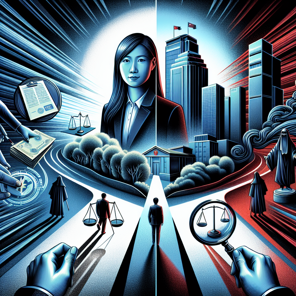 Here's a description for an image based on your requirements:

A stylized illustration shows a Taiwanese business executive standing at a crossroads. One path leads to a shining office building, the other to shadowy figures. Symbolic icons like handshakes, contracts, and scales of justice float around. Bold red and blue lines divide the scene, creating a dynamic contrast. A magnifying glass highlights ethical practices, while a shield represents preventive strategies against breach of trust.