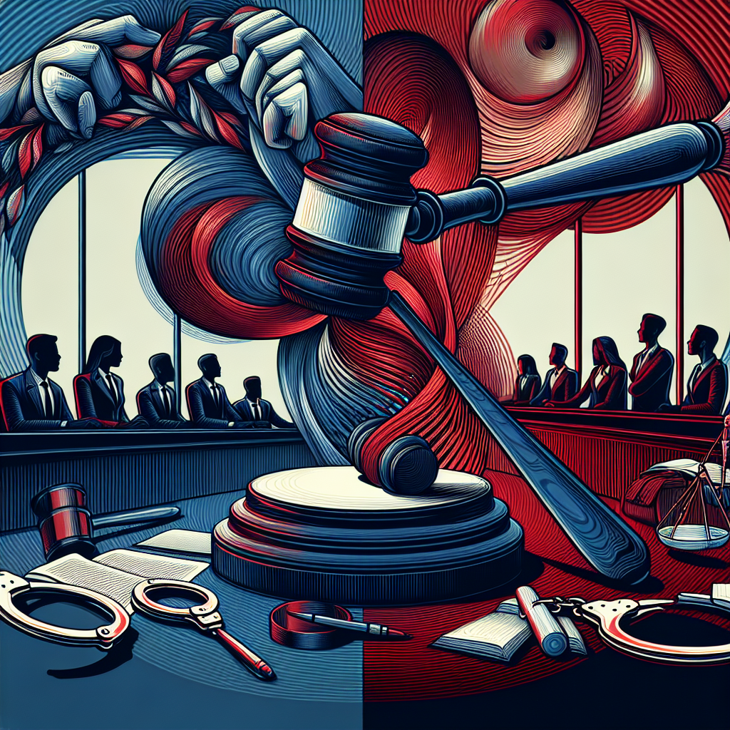 Here's a description for an image to accompany the conclusion section:

A stylized illustration showing a judge's gavel striking a podium, creating ripples that transform into scales of justice. In the background, silhouettes of Taiwanese professionals discuss around a table. Bold red and blue lines intersect, forming a symbolic representation of law and order. Iconic elements like handcuffs and legal documents float around the scene, emphasizing the theme of embezzlement and criminal liability. The overall composition is dynamic and visually striking, with dramatic lighting and a modern artistic flair.