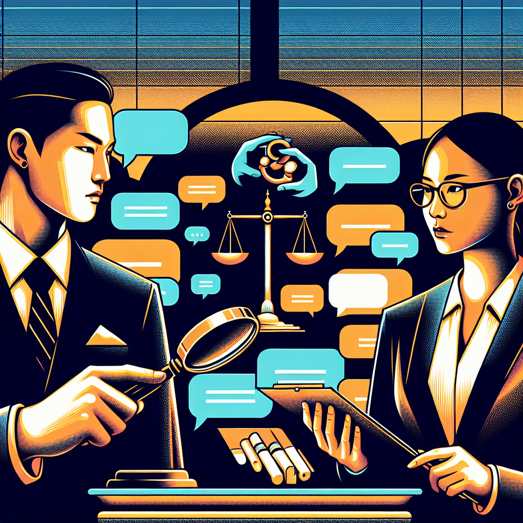 Here's a description for an image to accompany the FAQ section on defamation:

A stylized illustration shows two Taiwanese professionals in business attire, facing each other across a desk. One holds a magnifying glass, examining floating speech bubbles and document icons. Bold, contrasting colors highlight a scales of justice symbol in the background. Clean lines and dramatic lighting create a dynamic, modern art style, conveying a legal consultation theme with visual flair and professionalism.