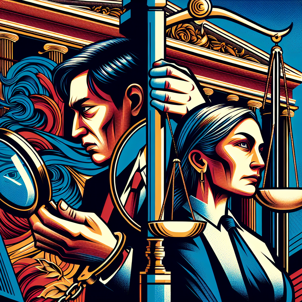 Here's a description for an image to accompany the article section:

A stylized illustration shows two contrasting figures - a distressed person in handcuffs on one side, and a confident lawyer on the other. Between them floats a large magnifying glass, symbolizing investigation. Above, a scale of justice tilts unevenly. The background features a courthouse facade with bold, geometric shapes. Vibrant colors like deep blue, crimson, and gold create a dramatic effect. Clean lines and iconic legal symbols convey the theme of false accusations and their legal consequences.