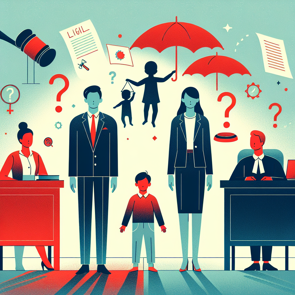 描述:

A stylized illustration showing two Taiwanese parents facing away from each other, with a child in the center. Bold, contrasting colors separate the parents. Above, floating question marks and legal icons symbolize common custody issues. A judge's gavel hovers prominently. Clean lines and dramatic lighting create a dynamic, professional feel. The overall design conveys the complexity of child custody in single-parent families.