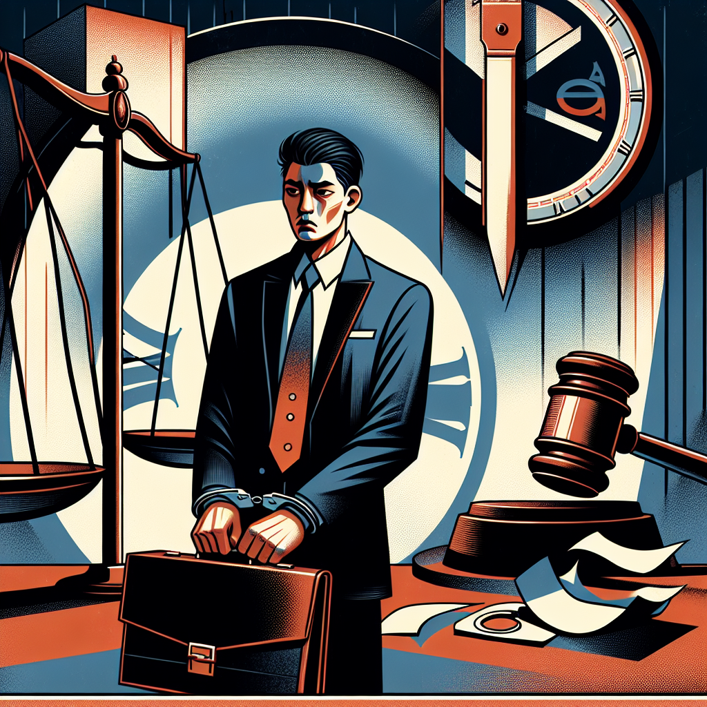 Here's a description for an image to accompany the conclusion section:

A stylized illustration shows a Taiwanese businessman in a suit, looking worried, standing before an oversized gavel and legal scales. Bold red lines symbolize legal boundaries, with a briefcase spilling documents nearby. In the background, a clock face and handcuffs represent time and consequences. The scene uses contrasting colors of navy blue and orange, creating a dramatic, professional atmosphere that captures the gravity of legal repercussions for breach of trust.